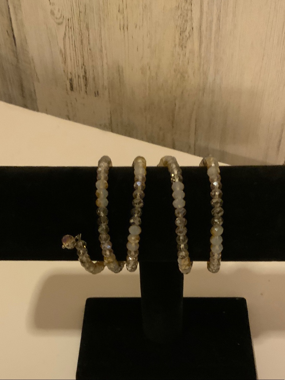 Beaded Spiral Wrap Bracelet in Iridescent Gray